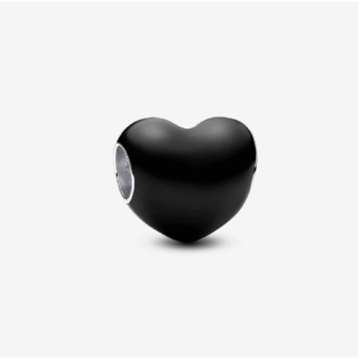 Pandora Silver Black Enamel Puffy Heart Charm