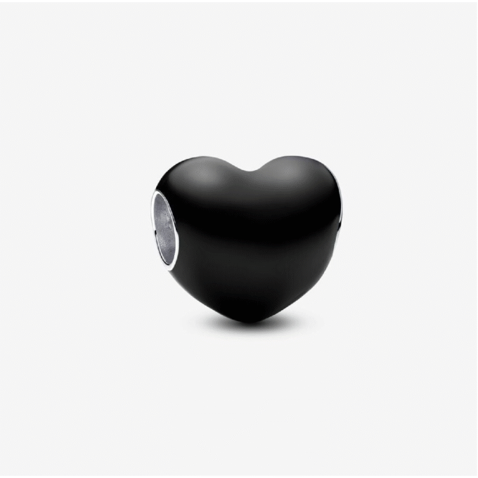 Pandora Silver Black Enamel Puffy Heart Charm