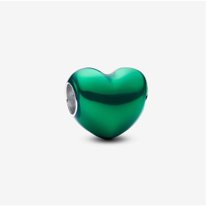 Pandora Silver Green Puffy Heart Charm