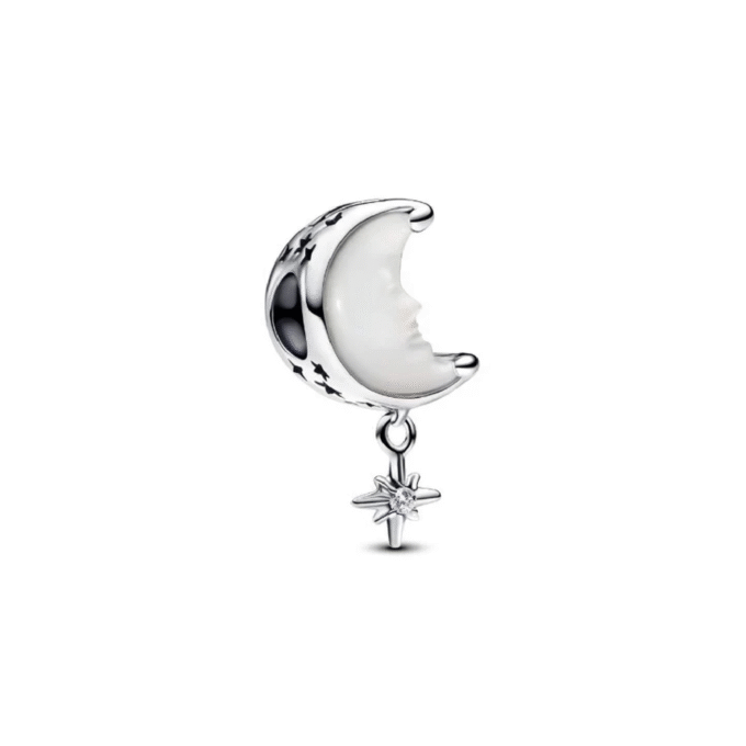 Silver White Bioresin Moon & Star Charm