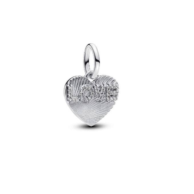 Engraved "Love" Heart Charm with CZ