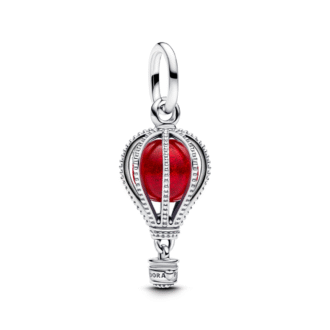 Pandora Silver Hot Air Balloon Red Murano Glass Dangle Charm