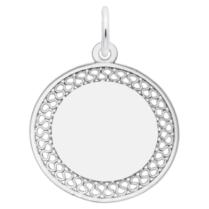 Filigree Round Disc Charm in Sterling Silver by Rembrandt