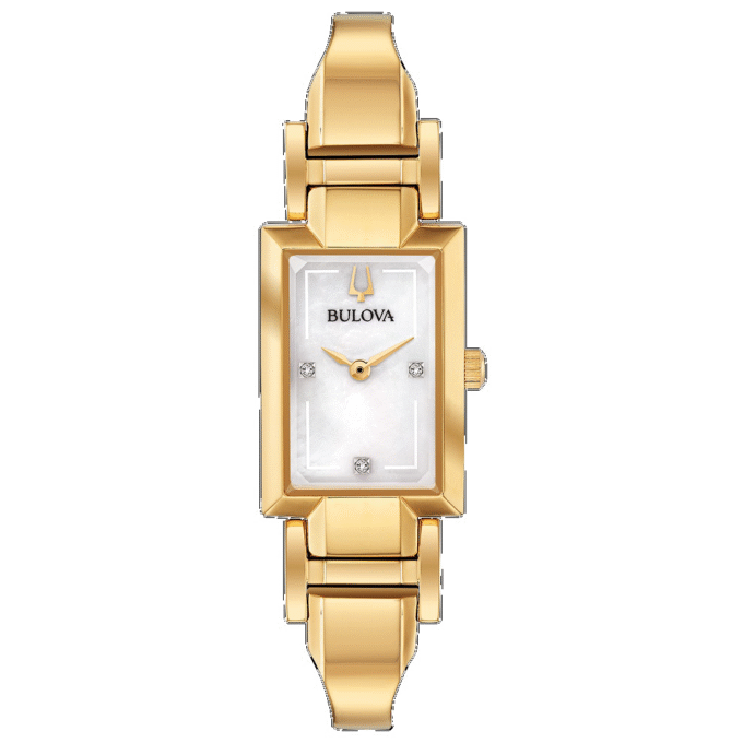 Bulova Women's Yellow Rectangle Watch with Mother of Pearl Dial