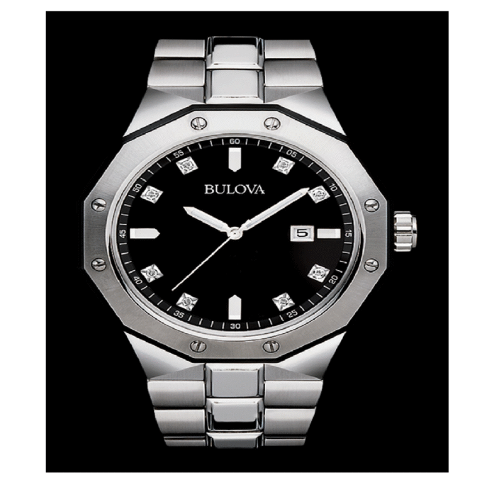 Bulova Men's Stainless Steel Black Dial Date Dress Watch