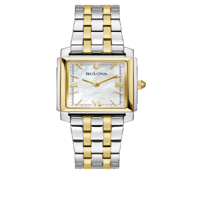 Bulova Women's Two-Tone Rectangular Dress Watch with White Dial
