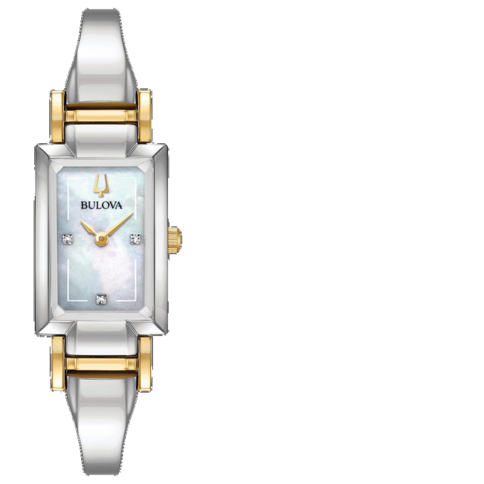 Women's Bulova Two-Tone Watch with Mother of Pearl Dial and Diamonds