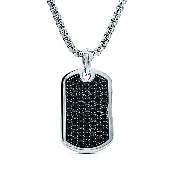 Matte Black Stone Dog Tag Necklace with 26" Box Chain