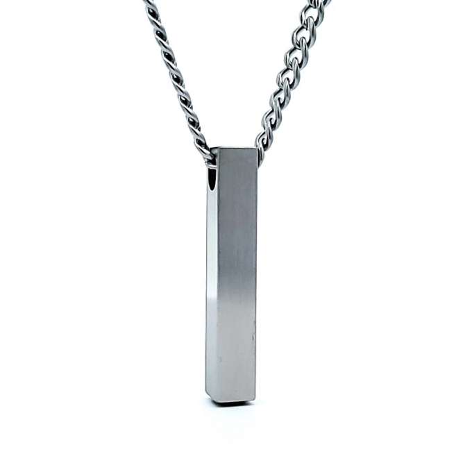 Rectangular Bar Cremation Pendant with 24" Cuban Link Chain in Stainless Steel