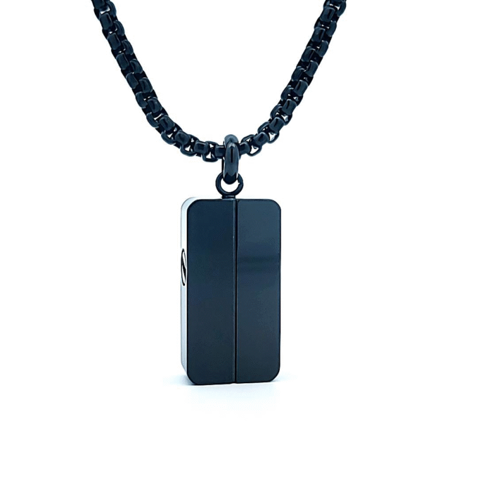 Stainless Steel Black Double Urn Drop Pendant with Bold Box Chain, 24"