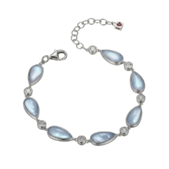 Ethereal Drops Bracelet with Synthetic Blue Topaz & White MOP in Silver