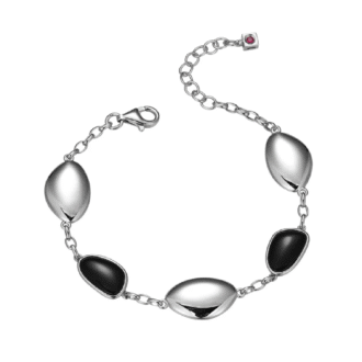 Elle "Pebble" Bracelet with Black Agate Stations in Sterling Silver