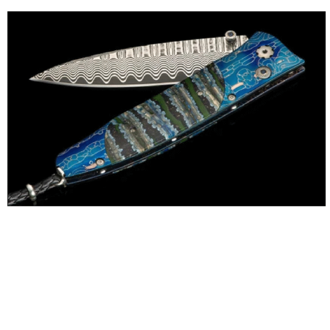 William Henry Gentac "Blue Night" Knife with Fossil Woolly Mammoth Inlay
