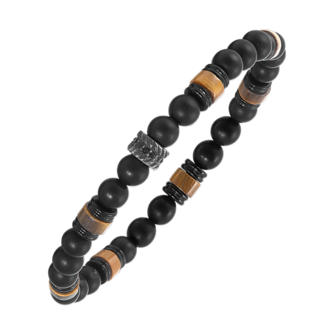 Black and Yellow Bead Stretch Bracelet in Stainless Steel