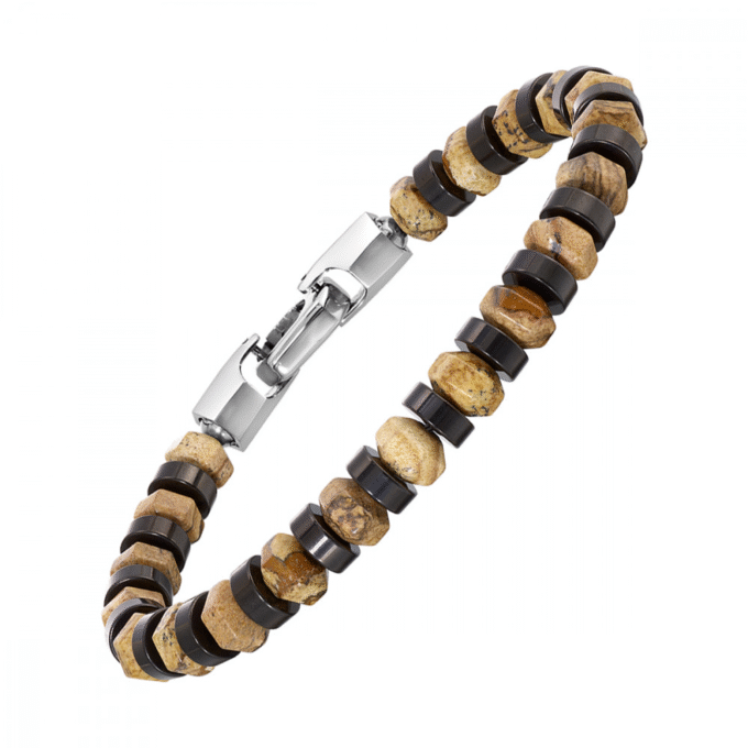 Brown and Black Bead Stretch Bracelet with Stylish Clasp