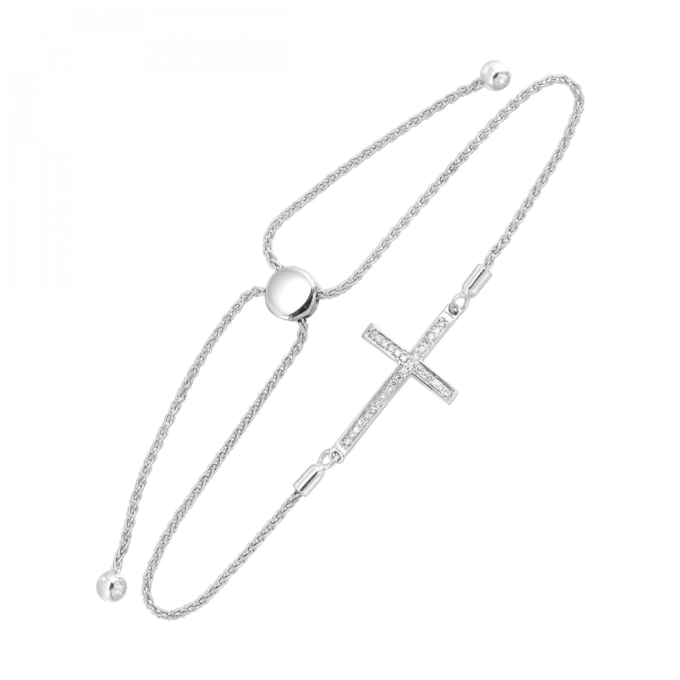 East/West Cross Bracelet with .12ctw Round Diamonds in Sterling Silver