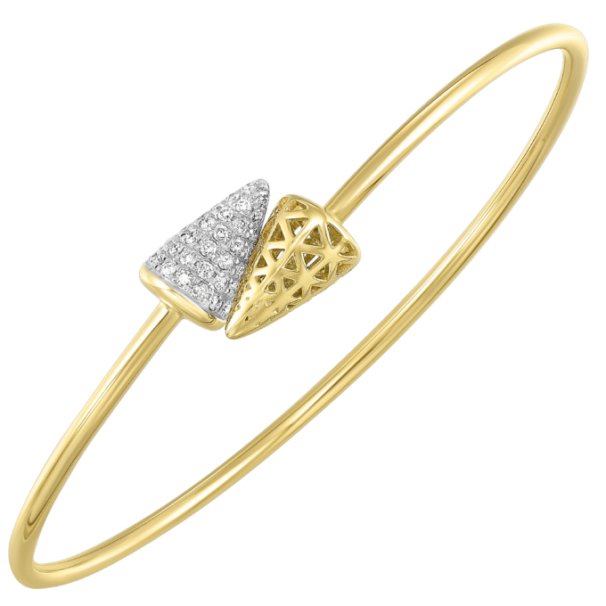 Spike End Bangle Bracelet with .33ctw Round Diamonds in 14k Yellow Gold
