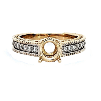 14KY Milgrain Cathedral Semi-Mount Engagement Ring with 0.18CTW Diamonds