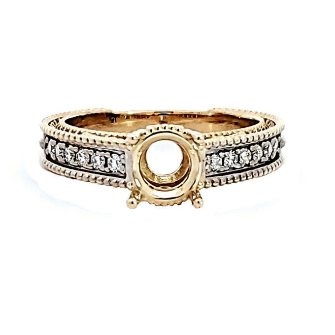 14KY Milgrain Cathedral Semi-Mount Engagement Ring with 0.18CTW Diamonds