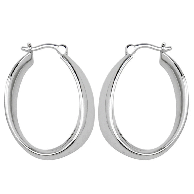 Elle Rhodium-Plated Hoop Earrings, 20x30mm in Sterling Silver