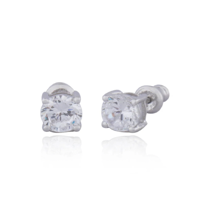 Glamorous Rhodium Plated CZ 6mm Stud Earring in Sterling Silver