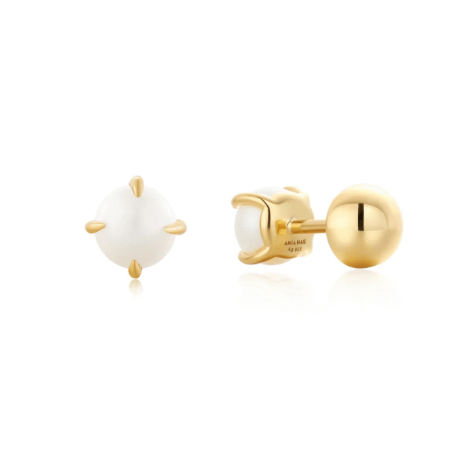 Ania Haie Pearl and Barbell Stud Earrings in Silver and Gold