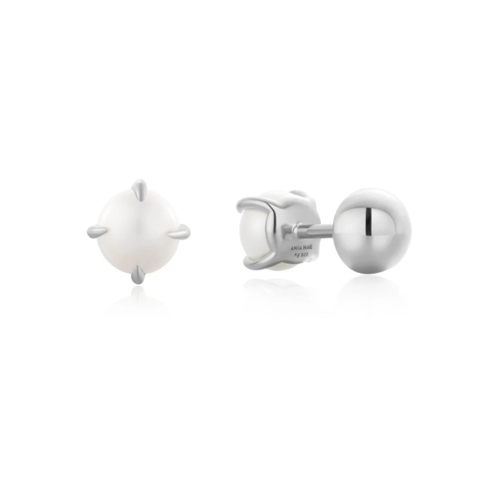 Ania Haie Pearl and Barbell Reverse Stud Earrings in Silver