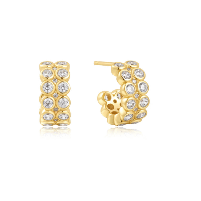 Ania Haie Double Row CZ Half Hoop Huggie Earrings
