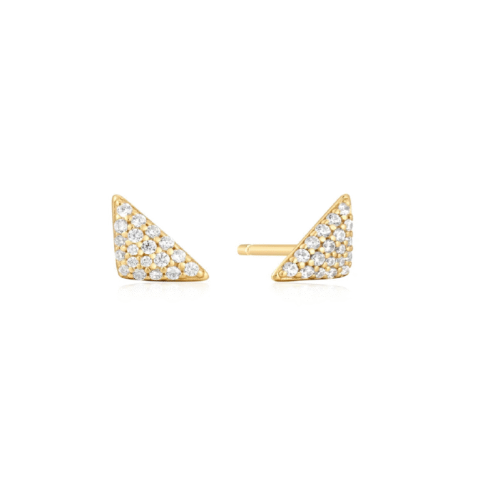 Ania Haie Pave CZ Triangle Shape Stud Earrings in Silver and Gold