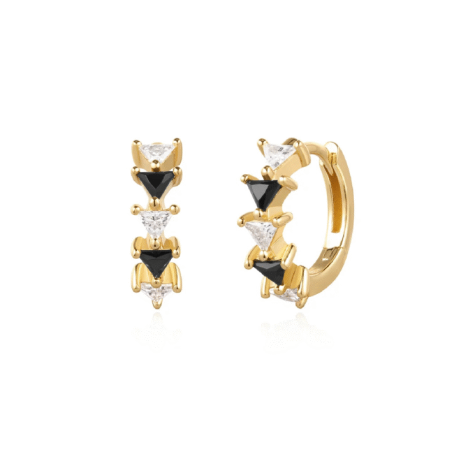 Ania Haie Black and White Triangle CZ Huggie Hoop Earrings