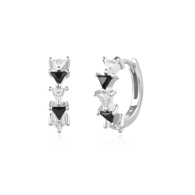 Ania Haie Black and White Triangle CZ Huggie Hoop Earrings
