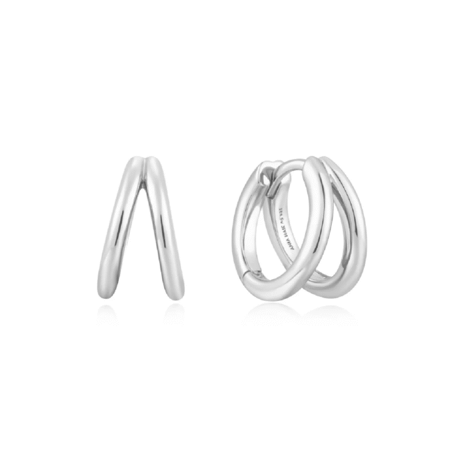 Ania Haie Silver Double Huggie Hoop Earrings