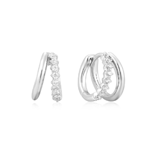 Ania Haie Silver CZ Double Hoop Huggie Earrings