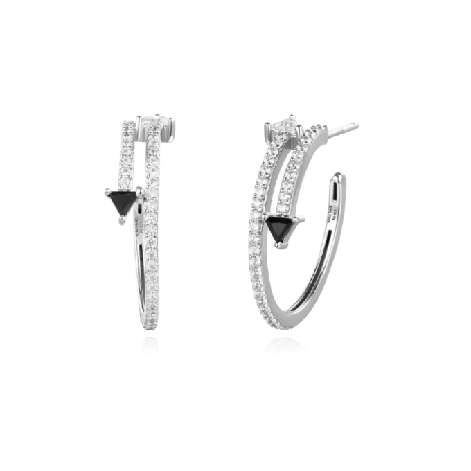 Ania Haie Black and White CZ Double Arrow Hoop Earrings