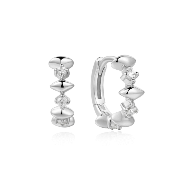 Ania Haie Silver Diamond-Shaped CZ Pattern Huggie Earrings