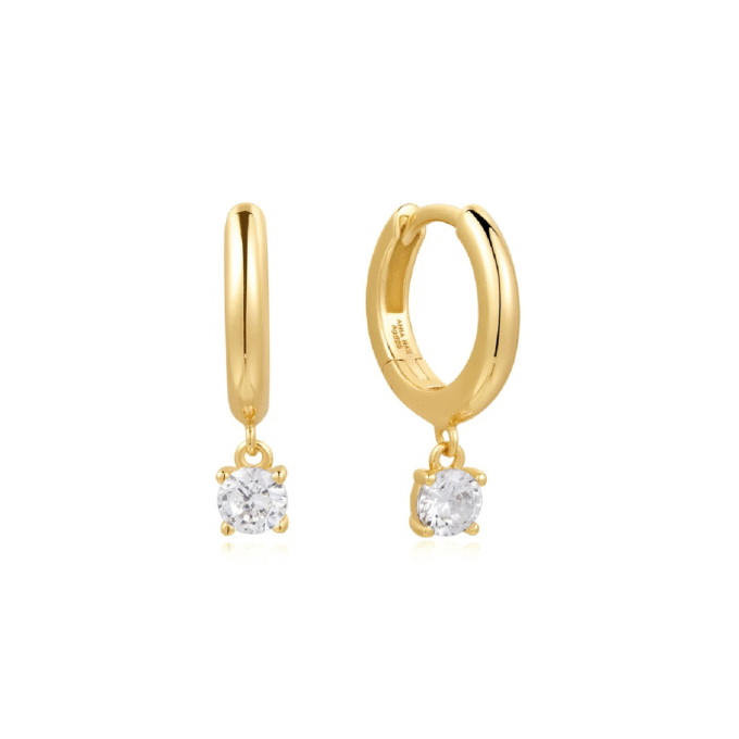 Ania Haie CZ Dangle Huggie Hoop Earrings in Silver/Gold