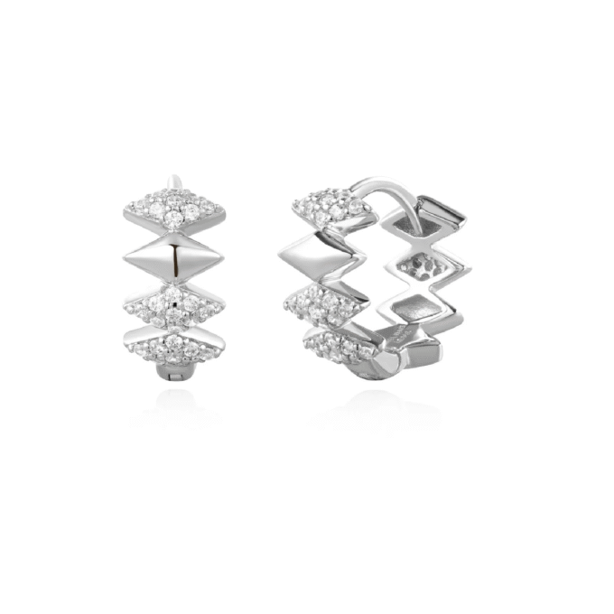 Ania Haie Silver Diamond Shape CZ Huggie Hoop Earrings