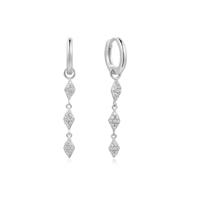 Ania Haie Silver Pave CZ Diamond Shape Dangle Earrings
