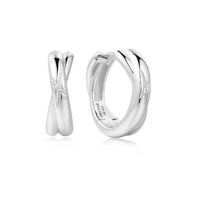 Ania Haie CZ Criss Cross Huggie Hoop Earrings in Silver
