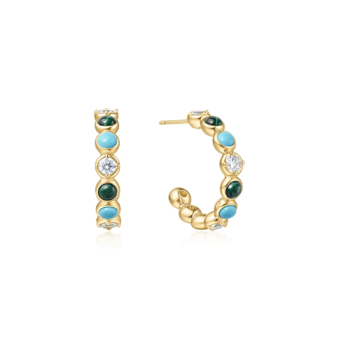 Ania Haie Malachite and Turquoise Gold Hoop Earrings