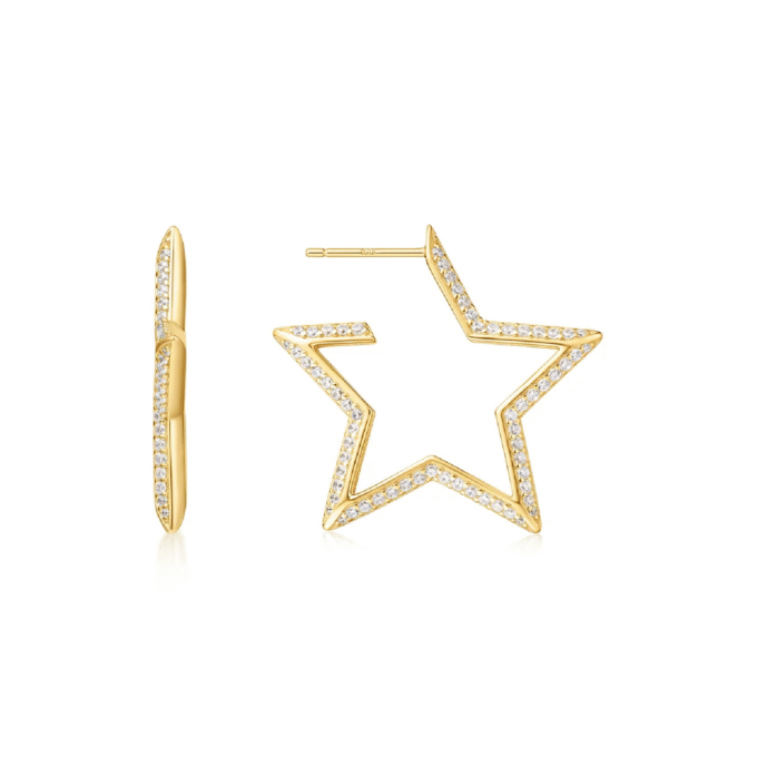Ania Haie Large Pave Crystal Star Hoop Earrings in YGP