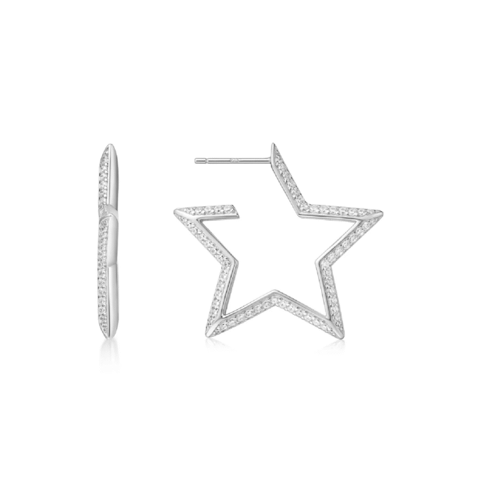 Ania Haie Silver Large Pave Crystal Star Hoop Earrings