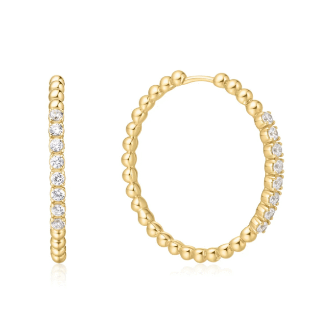 Ania Haie Large Beaded Hoop Earrings with Clear Crystals