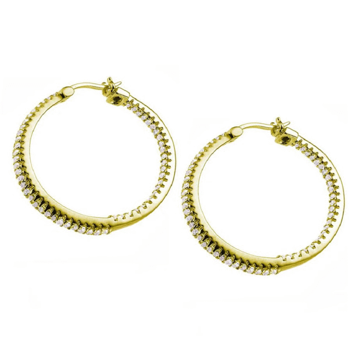 30mm Starlit CZ Hoop Earrings in Sterling Silver and Gold Plating