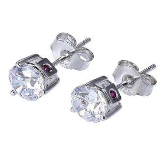 Rhodium-Plated Sterling Silver Round CZ Stud Earrings