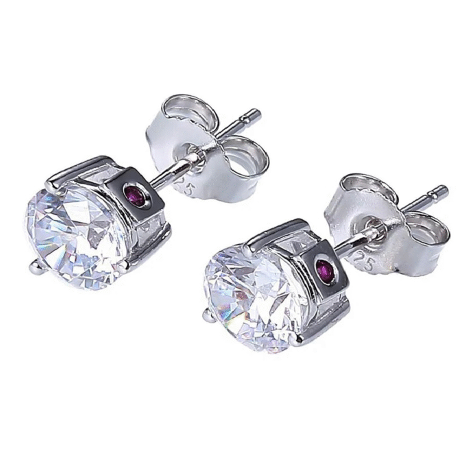 Rhodium-Plated Sterling Silver Round CZ Stud Earrings
