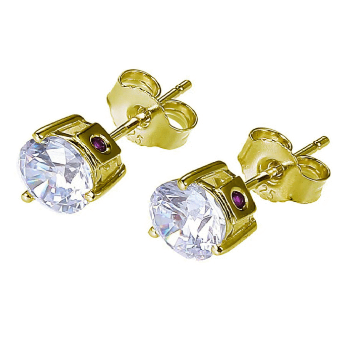Martini 6.25mm Cubic Zirconia Stud Earrings in YGP Sterling Silver