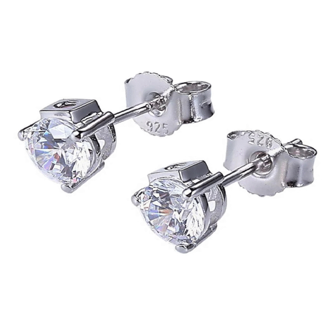 Rhodium Plated Sterling Silver 5mm CZ Round Stud Earrings