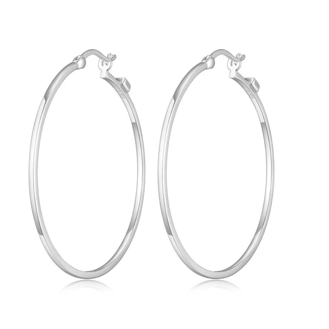 Stylish 45mm Round Square Hoop Earrings in Sterling Silver