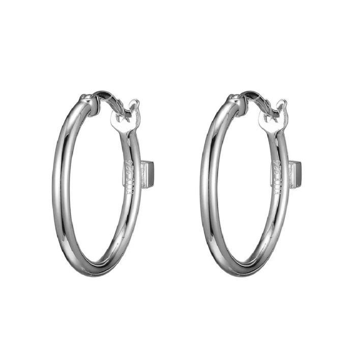 Sterling Silver 20mm Round Wire Hoop Earrings